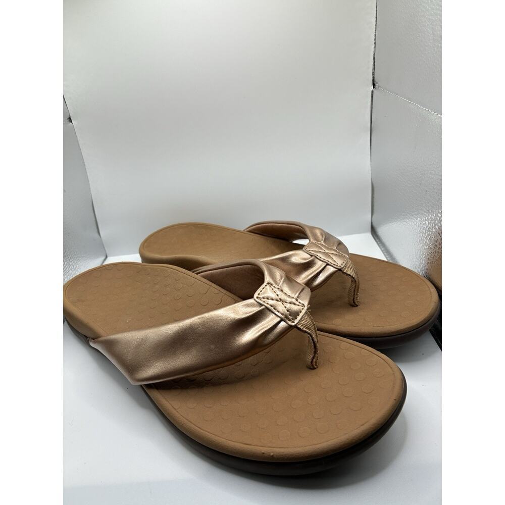Vionic Women's Tide Melo Toe-Post Sandal- Supportive Flip Flop Gold Orthopedic